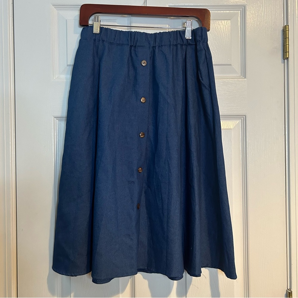 NWT Charon Collection Denim Aline Button Front Skirt Size Large